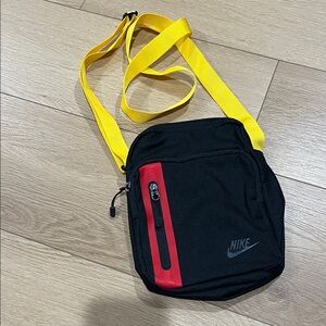 Nike Black and Red Messenger Bag with Yellow Strap